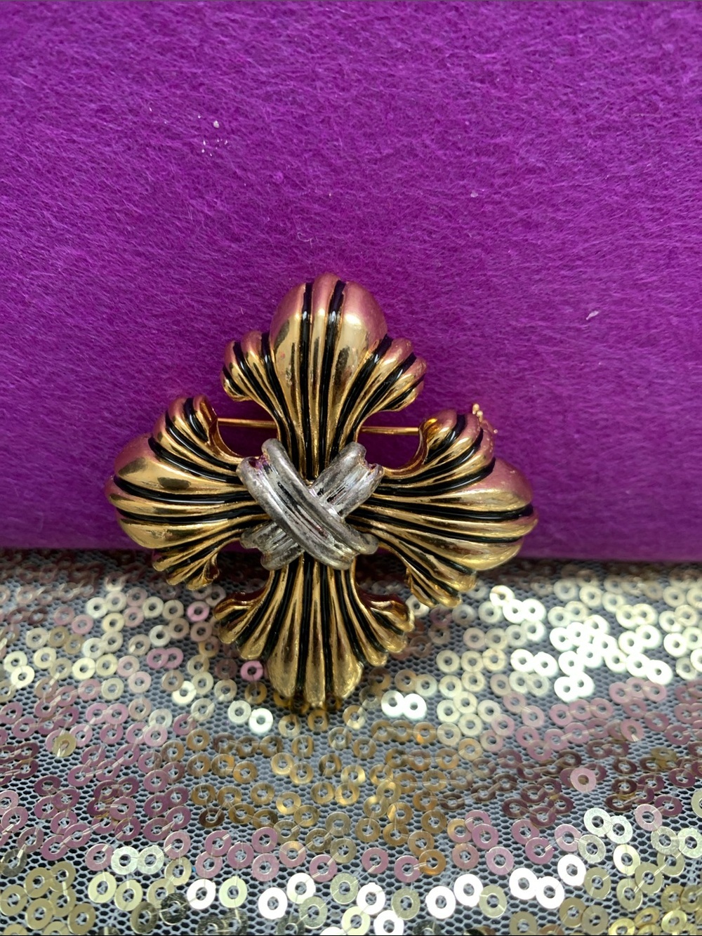 Gold-Tone Cross Brooch with Silver Accent - Women Jewelry